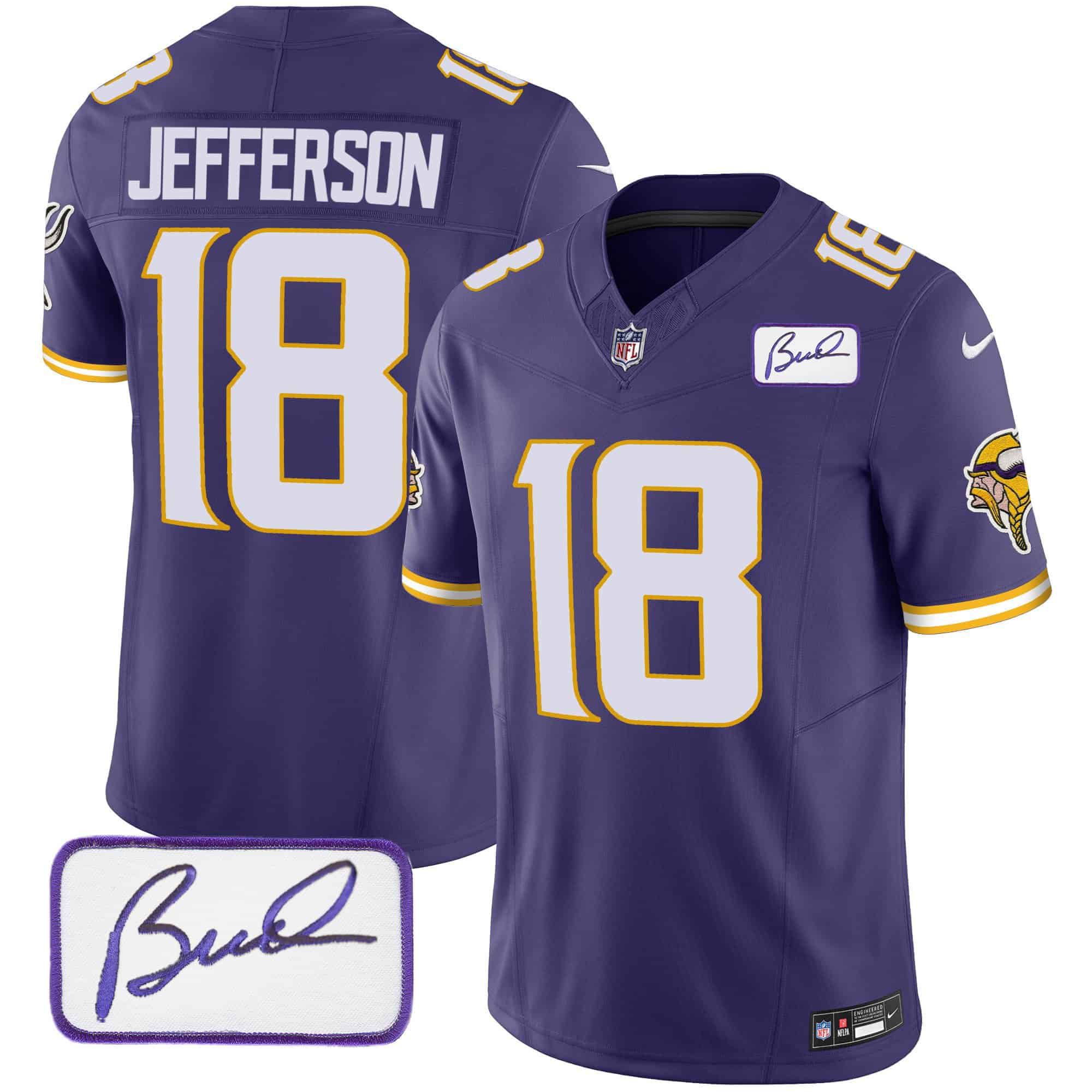 Men Minnesota Vikings 18 Jefferson Purple 2024 Nike Bud Grant Patch Classic Limited NFL Jersey style 3